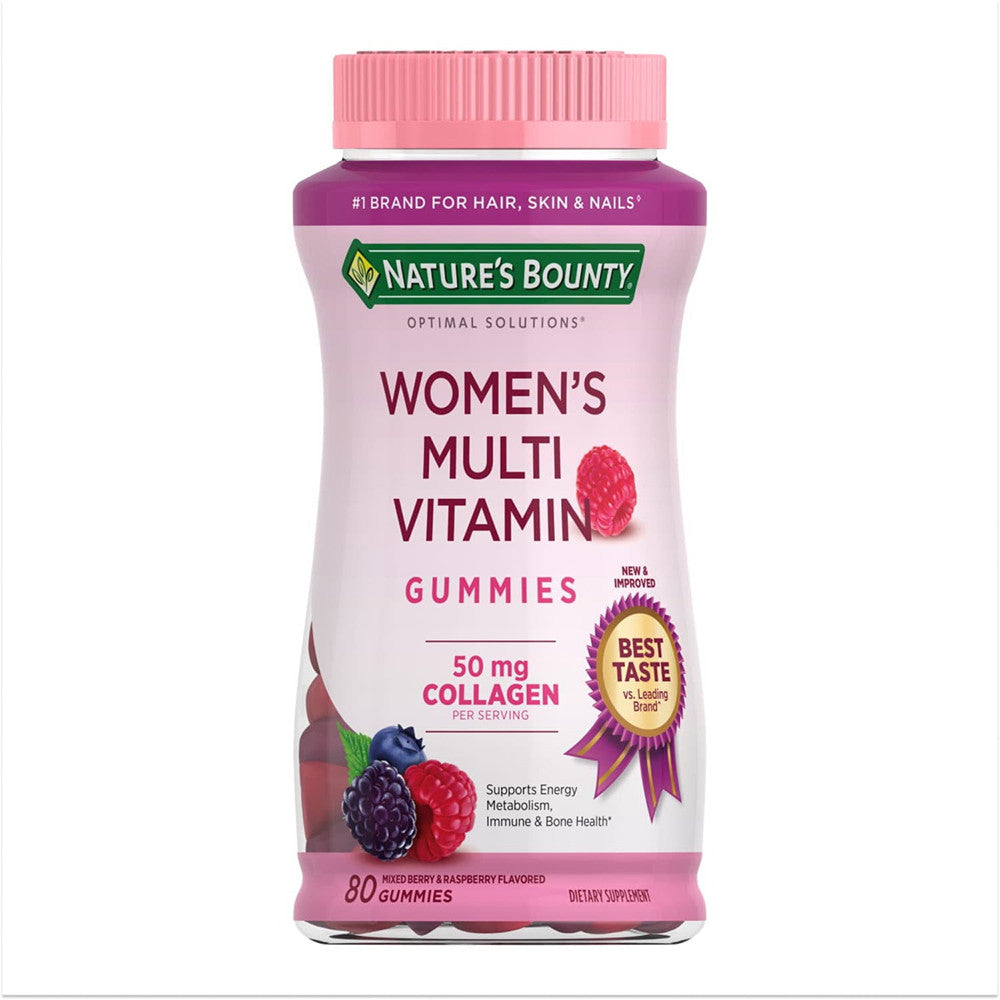 Natures Bounty Optimal Solutions Womens MultiVitamin Gummies Raspberry Flavor, 80 ea